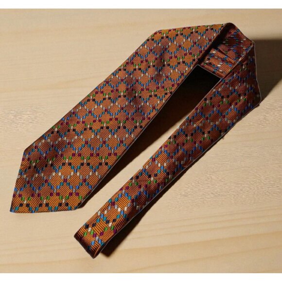 Mens Designer Missoni Cravatte Silk Neck Tie Gold Multicolor Embroidered Italy - Picture 5 of 11